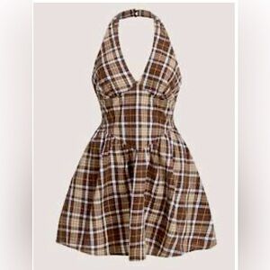 SHEIN Plaid Brown Dress